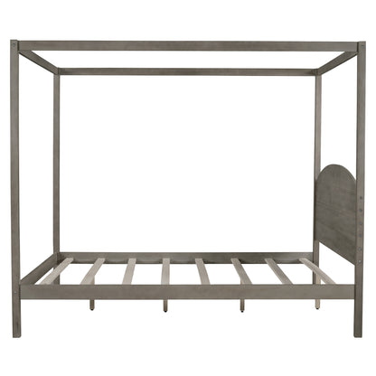 Queen Canopy Platform Bed Brown Wash