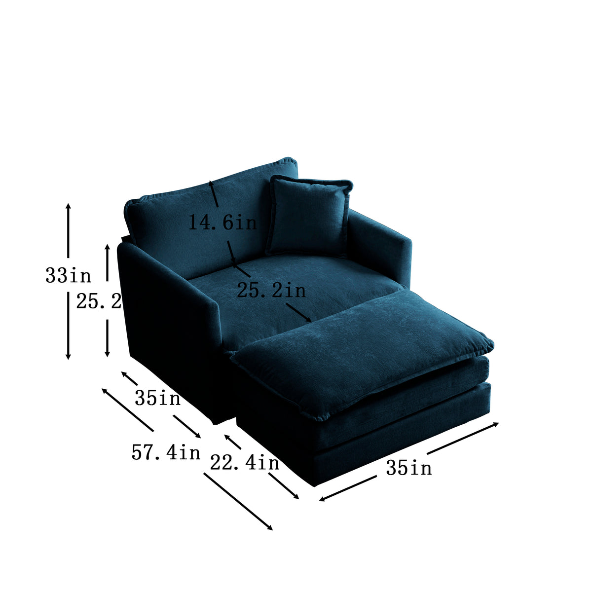 Blue Chenille Ottoman Club Chair