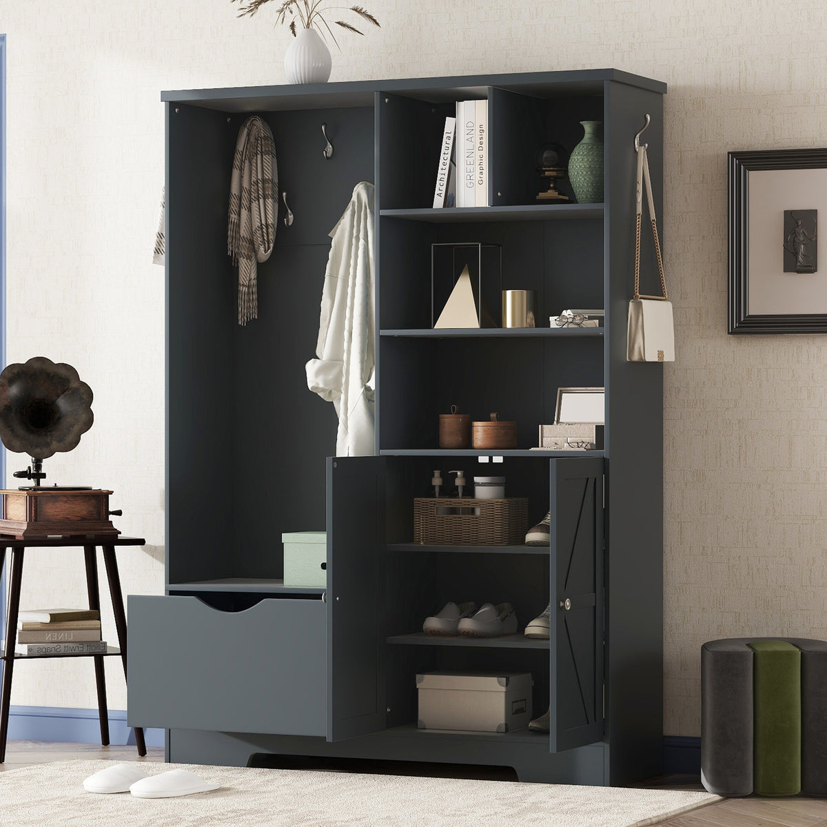 Hallway Storage Bench with Drawers Blue