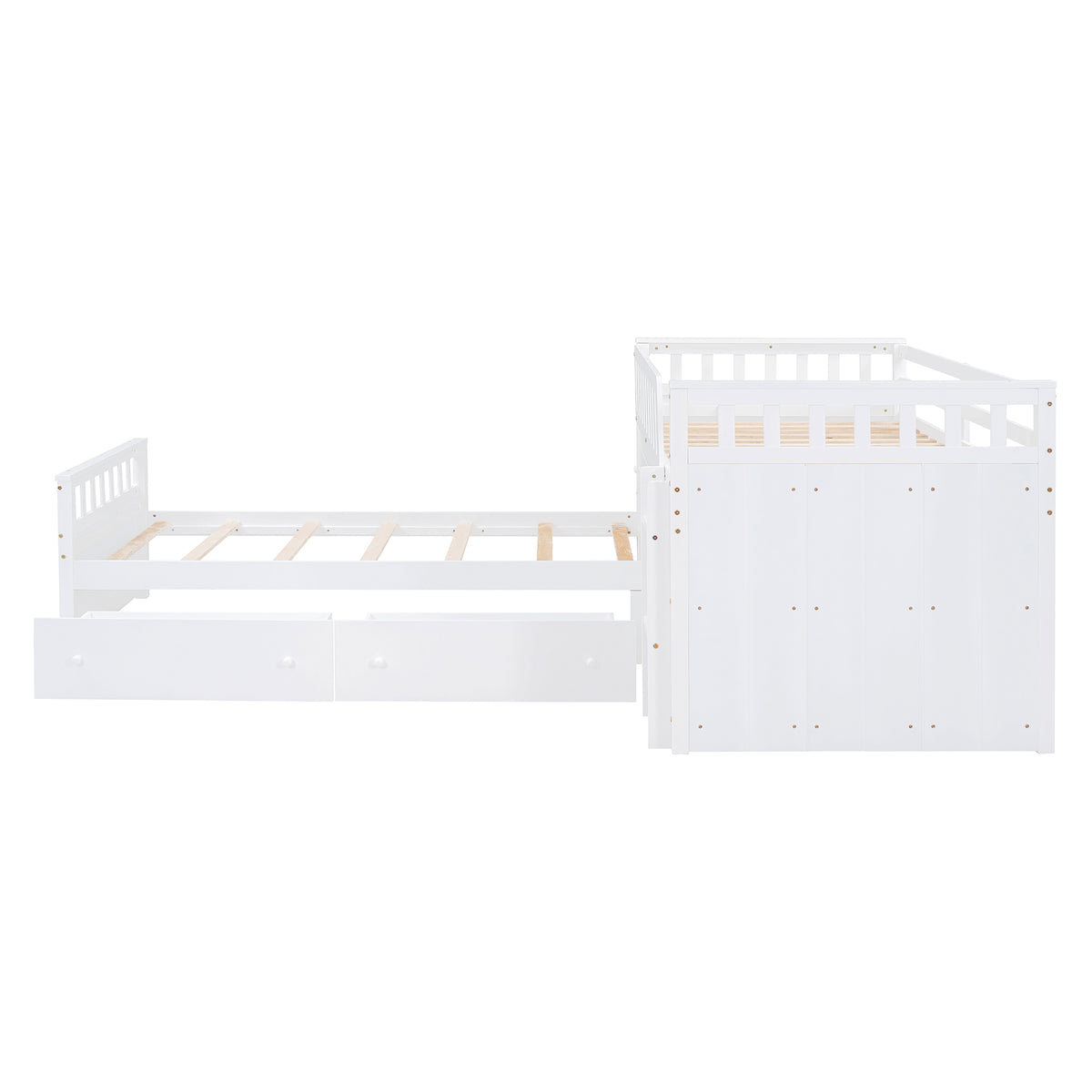 L-Shaped Twin Loft Bed with Storage White