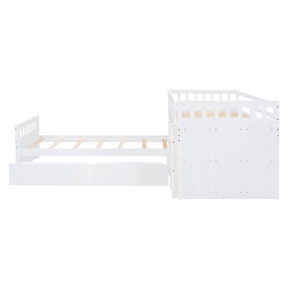 L-Shaped Twin Loft Bed with Storage White