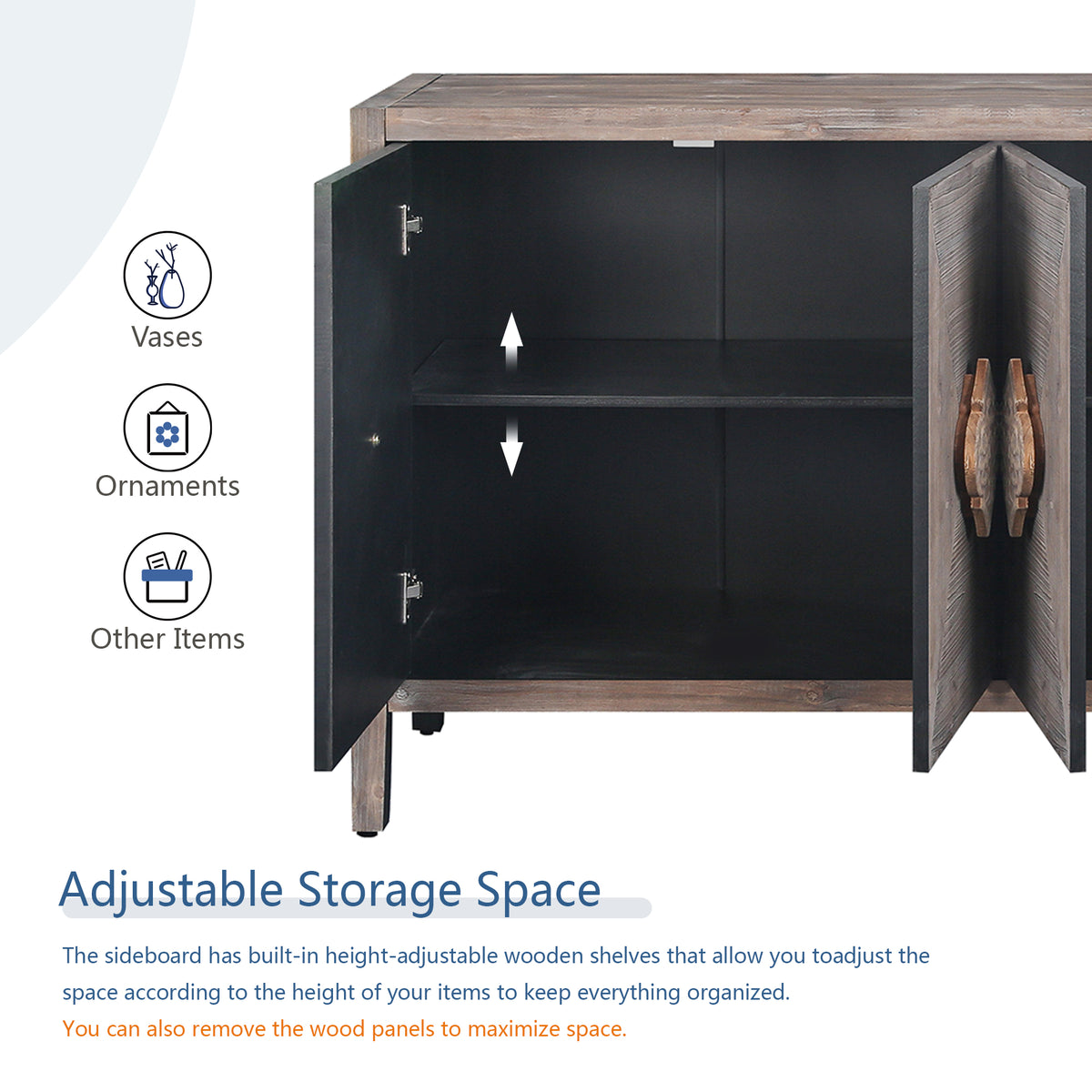 Four-Door Accent Cabinet with Carved Design Brown