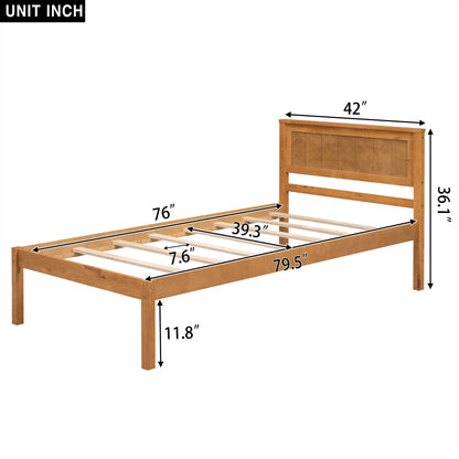 Twin Platform Bed with Headboard Oak