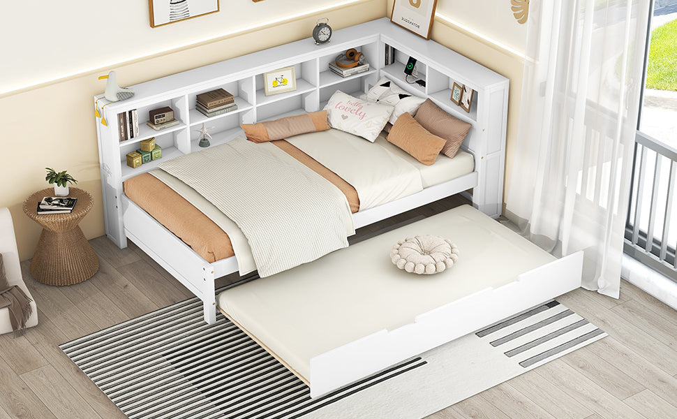 Twin Daybed with Storage Shelf White