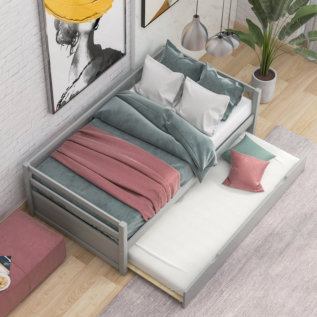 Twin Daybed with Trundle Gray