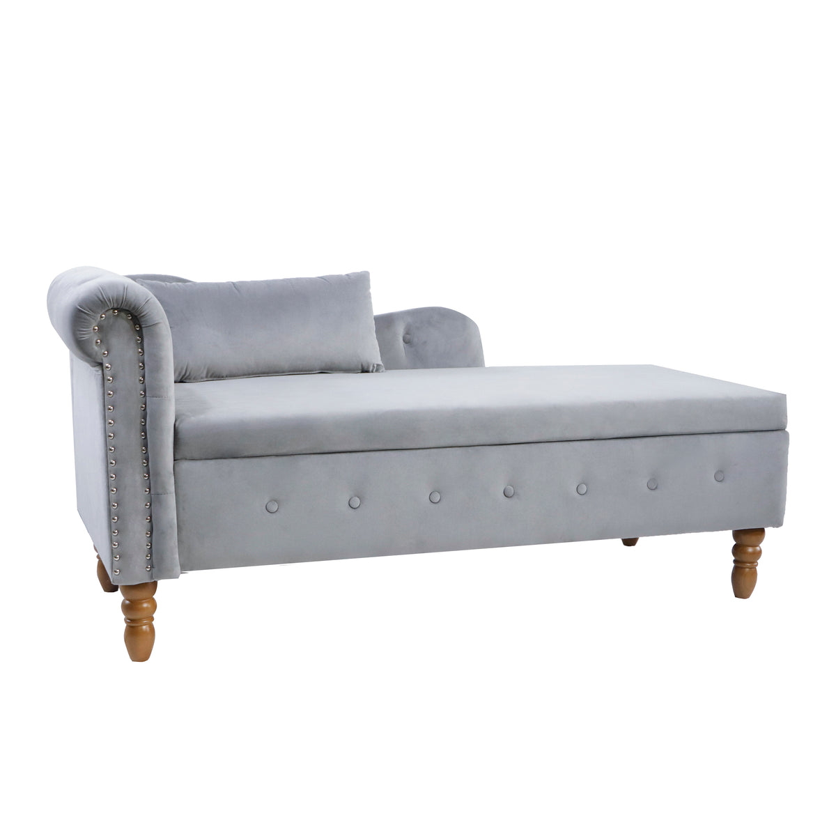 Grey Velvet Lounge Chaise – Modern Roll Arm