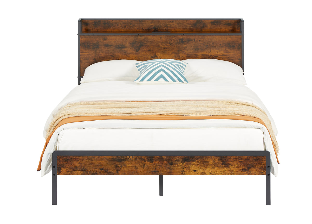Upholstered Bed Frame with USB Charging Station