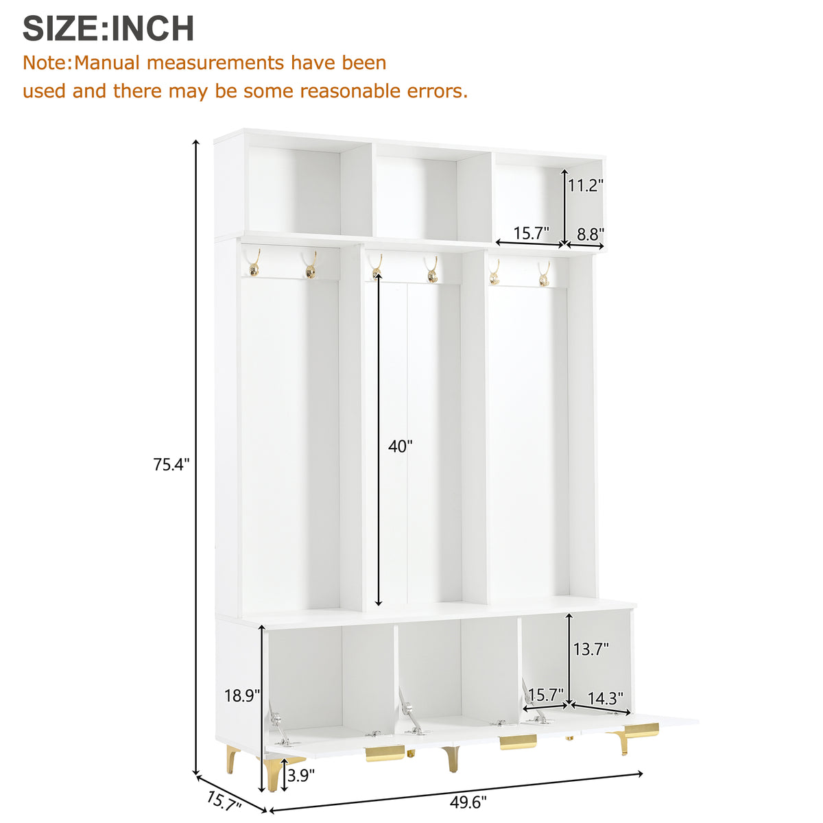 Luxury Storage Hall Bench with Gold Hooks Gray