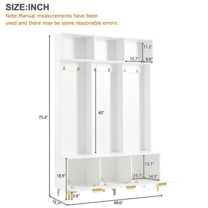 Luxury Storage Hall Bench with Gold Hooks Gray