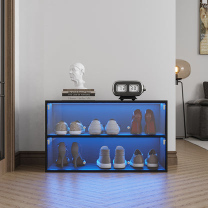 Black Glass Shoe Cabinet with RGB LED Illumination