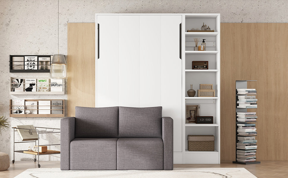 Murphy Bed with Sofa and Shelves White