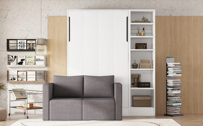 Murphy Bed with Sofa and Shelves White