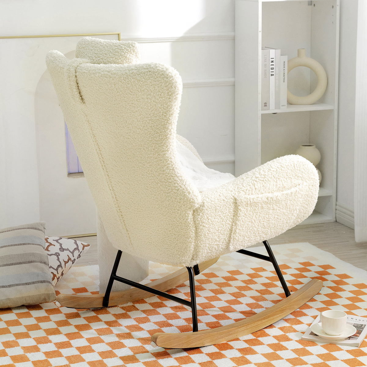 Modern Rocking Chair – Rubber Legs & Chenille Fabric