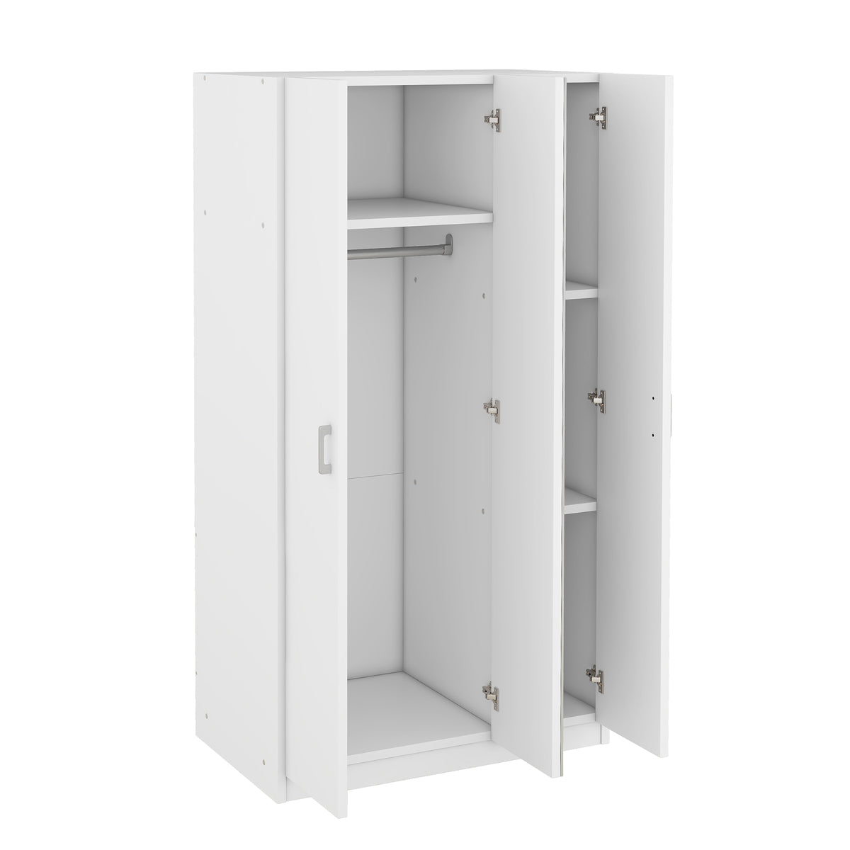 White 3-Door Wardrobe with Center Mirror – Particle Board Closet Organizer with Hanging Space
