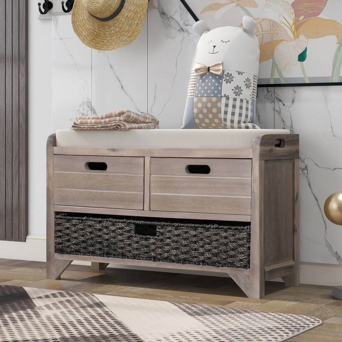 Storage Bench White Washed