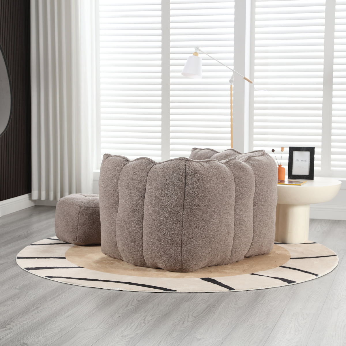 Soft Bean Bag Chair with Footstool Beige