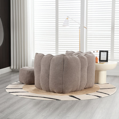 Soft Bean Bag Chair with Footstool Beige