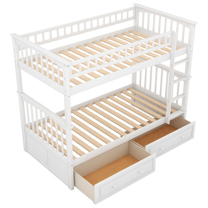 Twin Bunk Bed with Drawers White