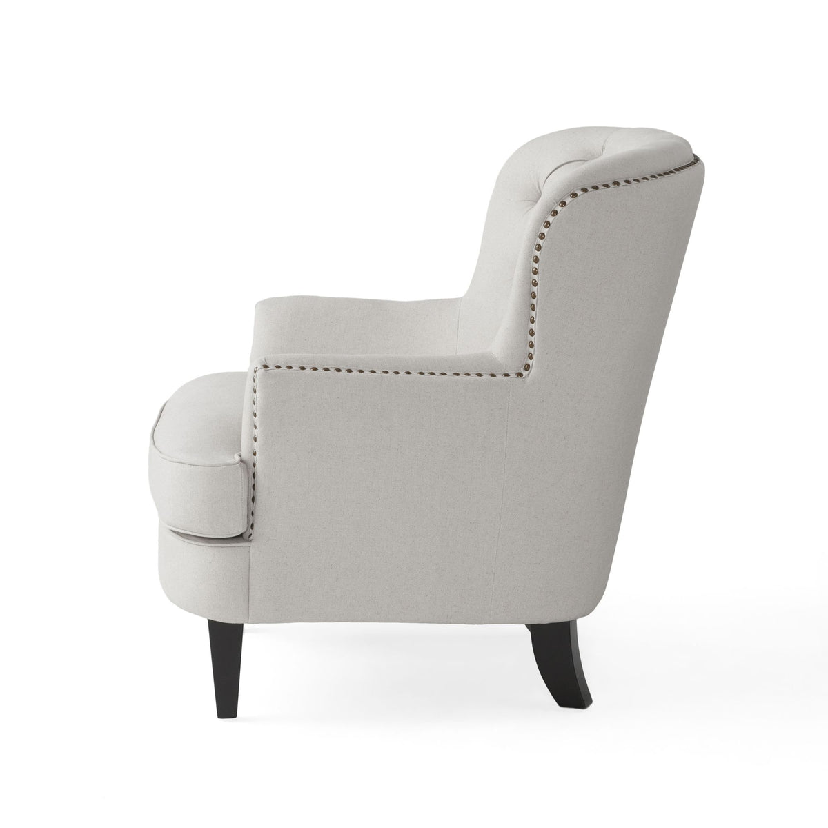 Light Grey Fabric Armchair with Ottoman
