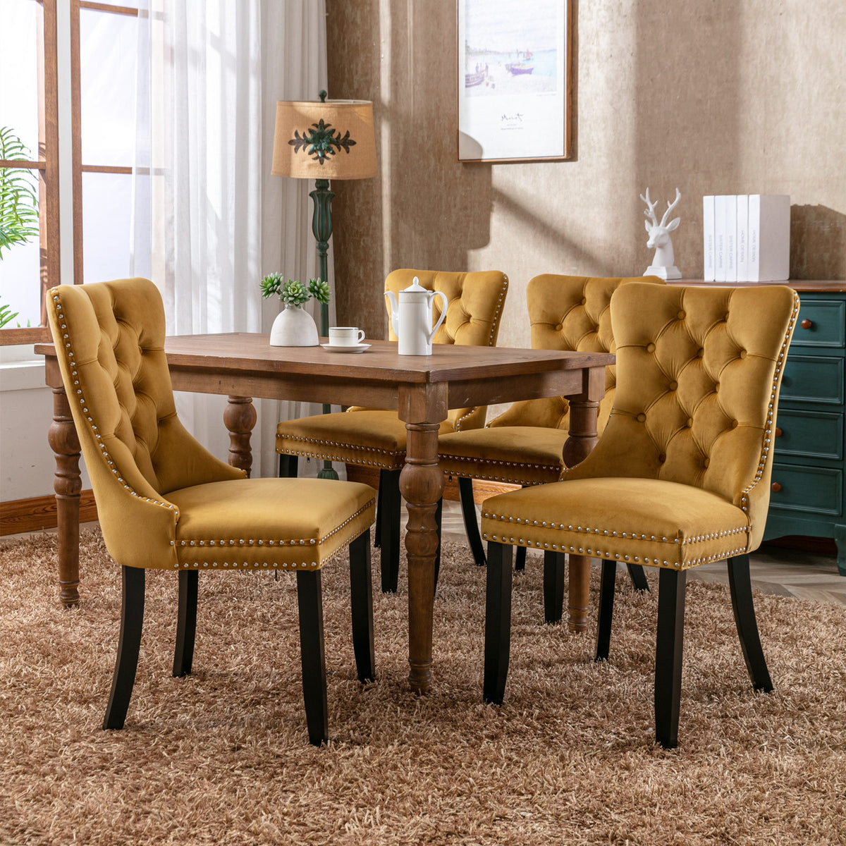 Tufted Velvet Dining Chair Set (2 pcs) – Gold