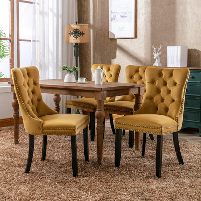 Tufted Velvet Dining Chair Set (2 pcs) – Gold