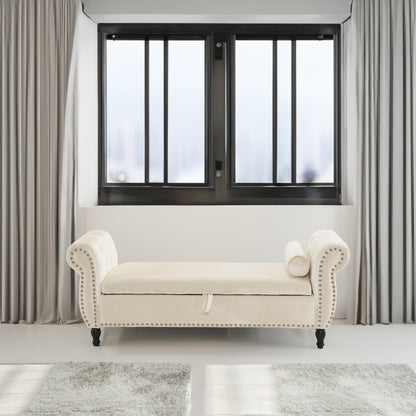 Velvet Storage Ottoman Bench Gray