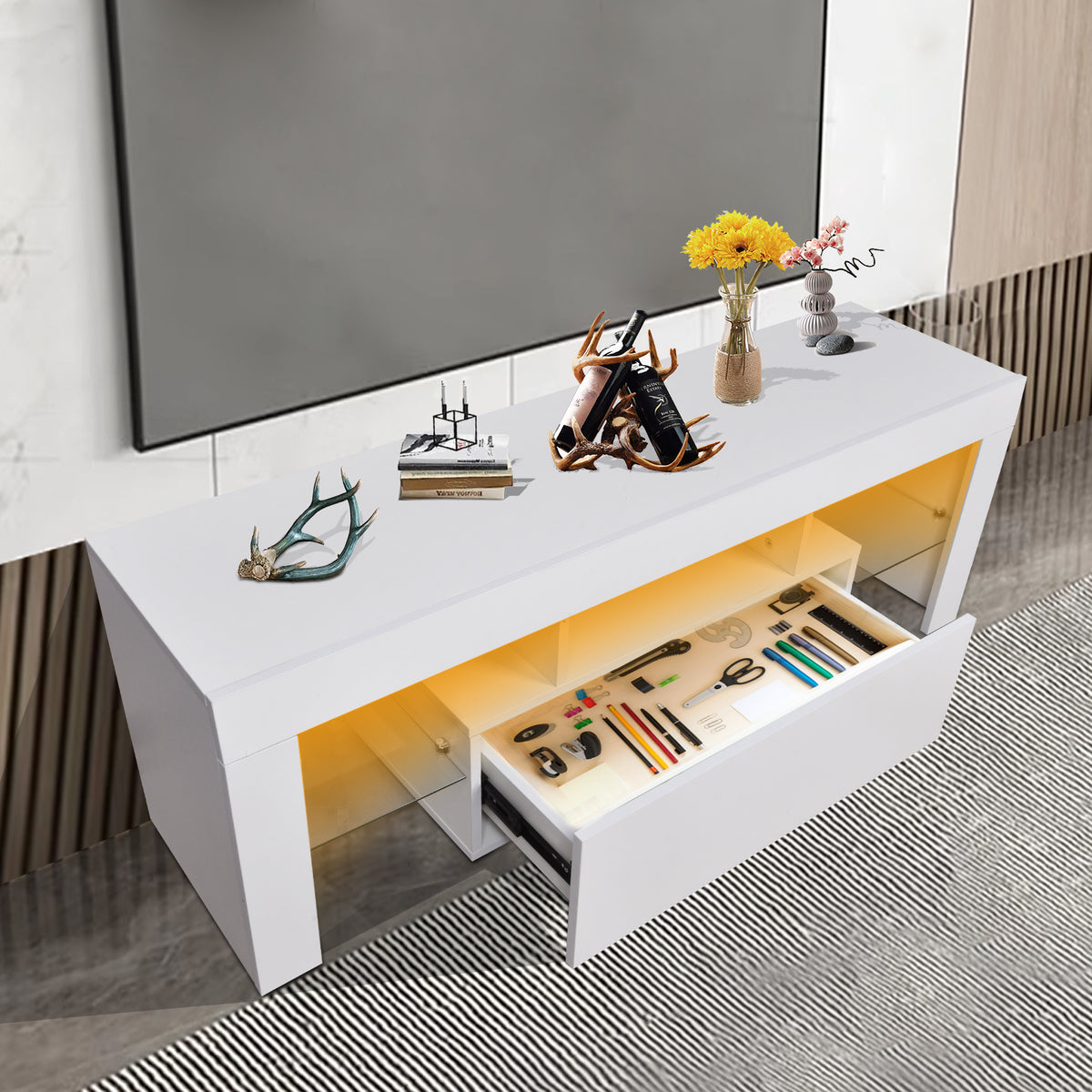 TV Stand with Storage and Drawers Gray