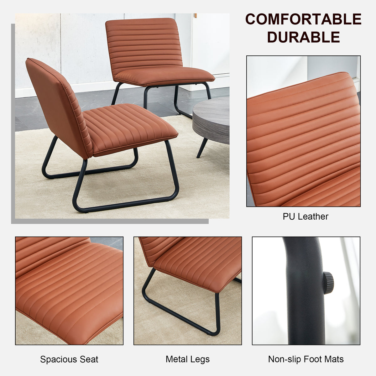 Brown Armless Lounge Chair – Black Legs