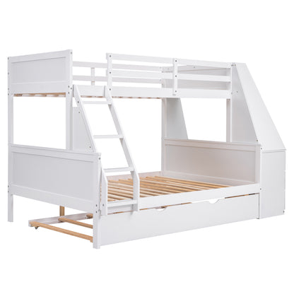 Twin Over Full Bunk Bed with Built-In Desk White