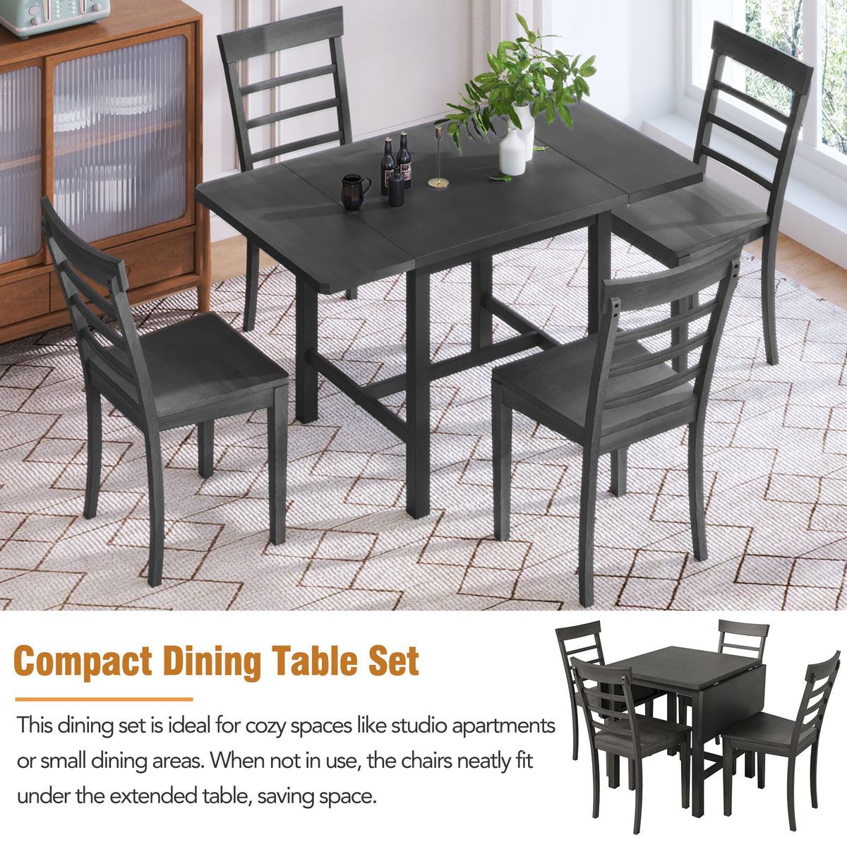 5-Piece Pendant Dining Set with Ladder Back Chairs