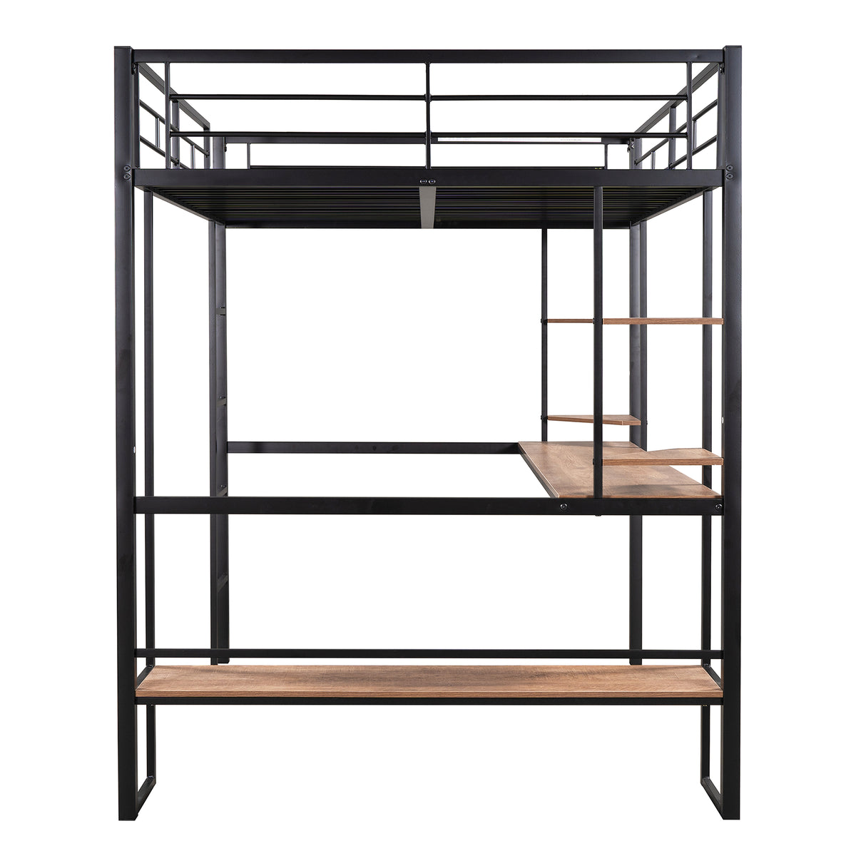 Full Loft Bed with Shelves and Desk Black