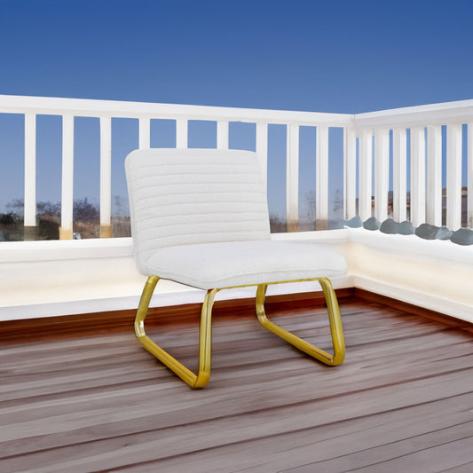 White Bouclé Accent Chair – Gold Legs