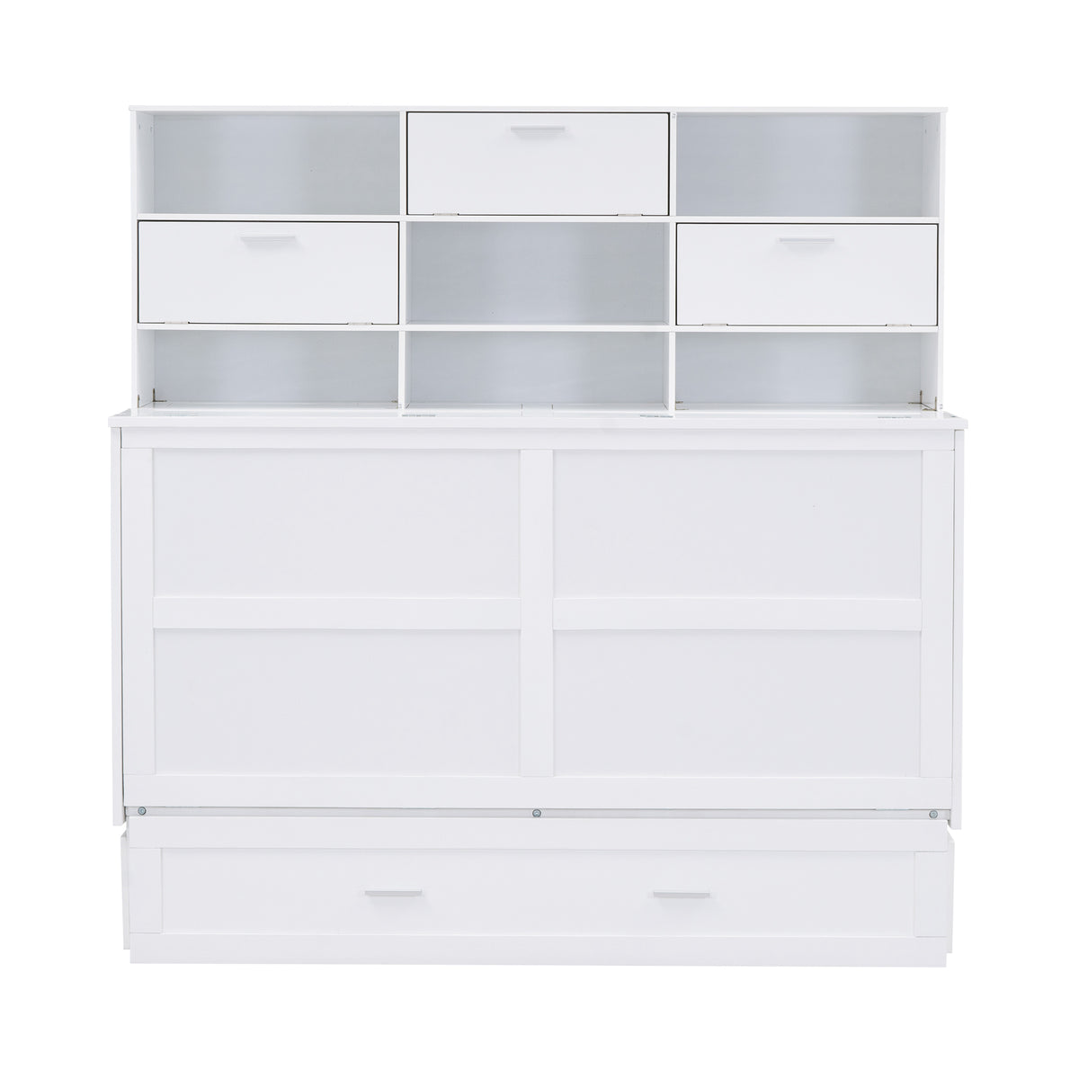Queen Murphy Bed with Bookcase Storage – White