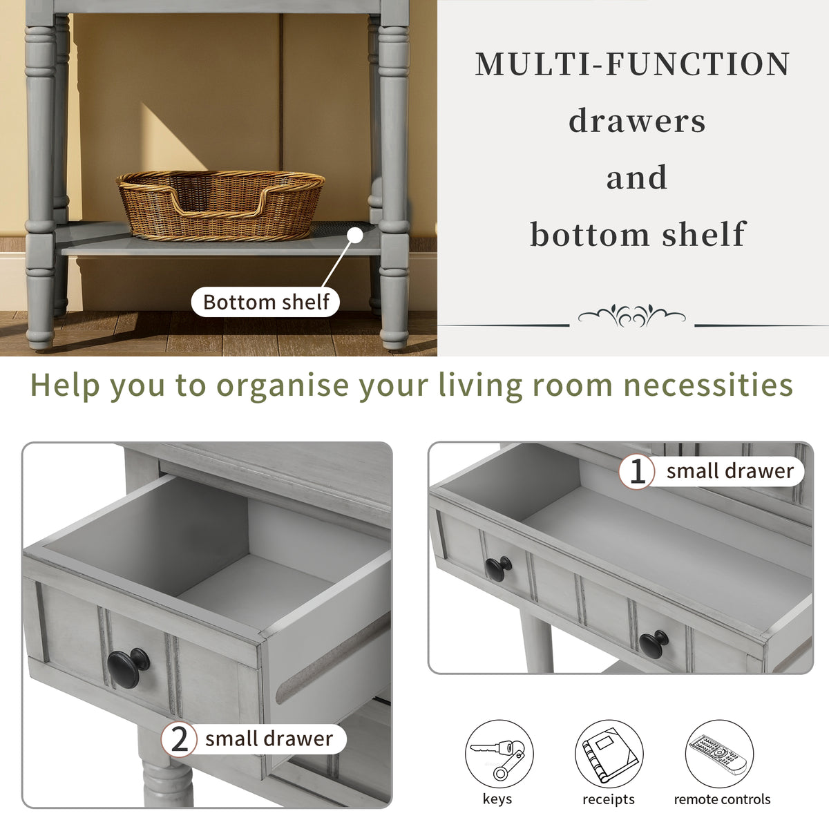 Narrow Console Desk – Grey Washed Finish