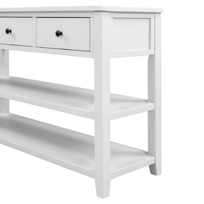 Antique White Console Table – Dual Shelves