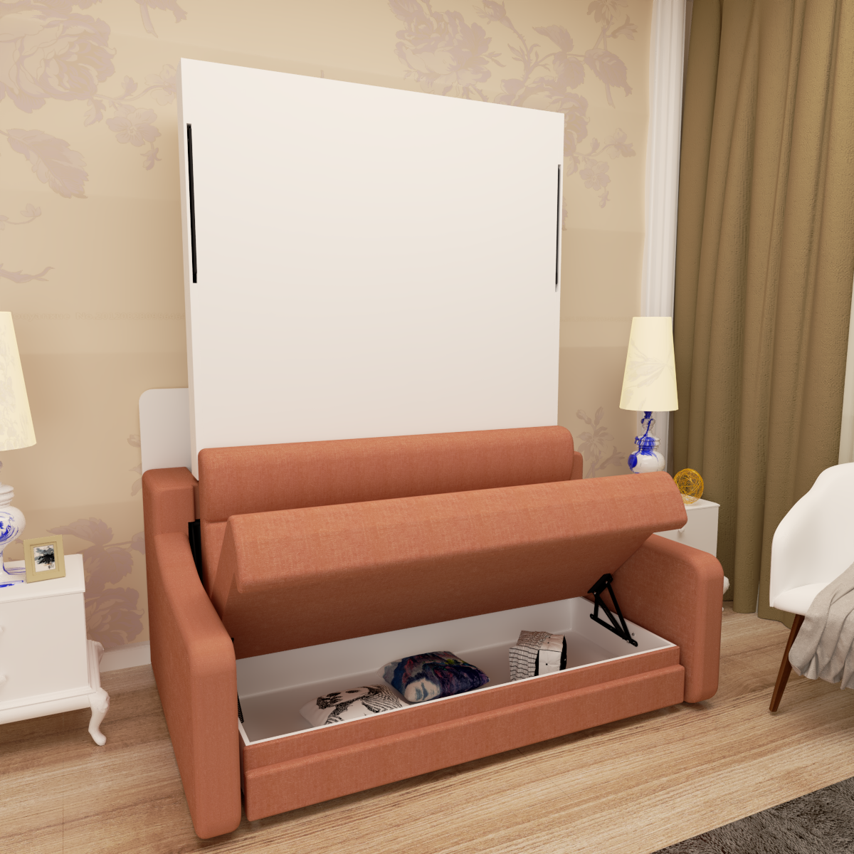 Full Sofa Bed with Drawers White