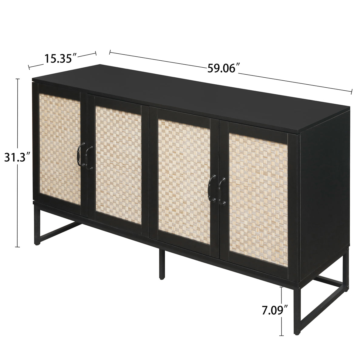 Rattan 4-Door Sideboard Black