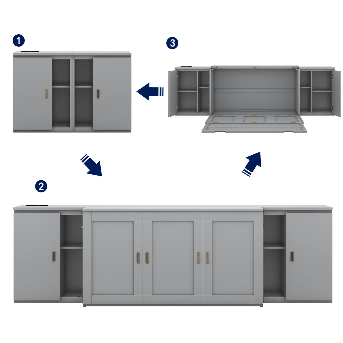 Queen Murphy Bed with Storage Gray