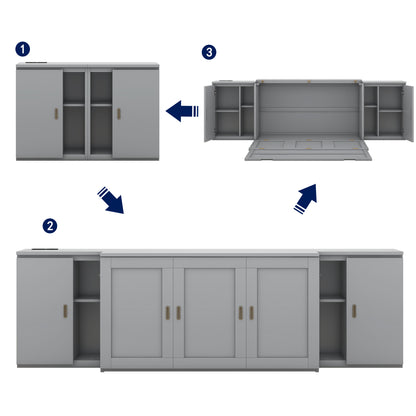 Queen Murphy Bed with Storage Gray