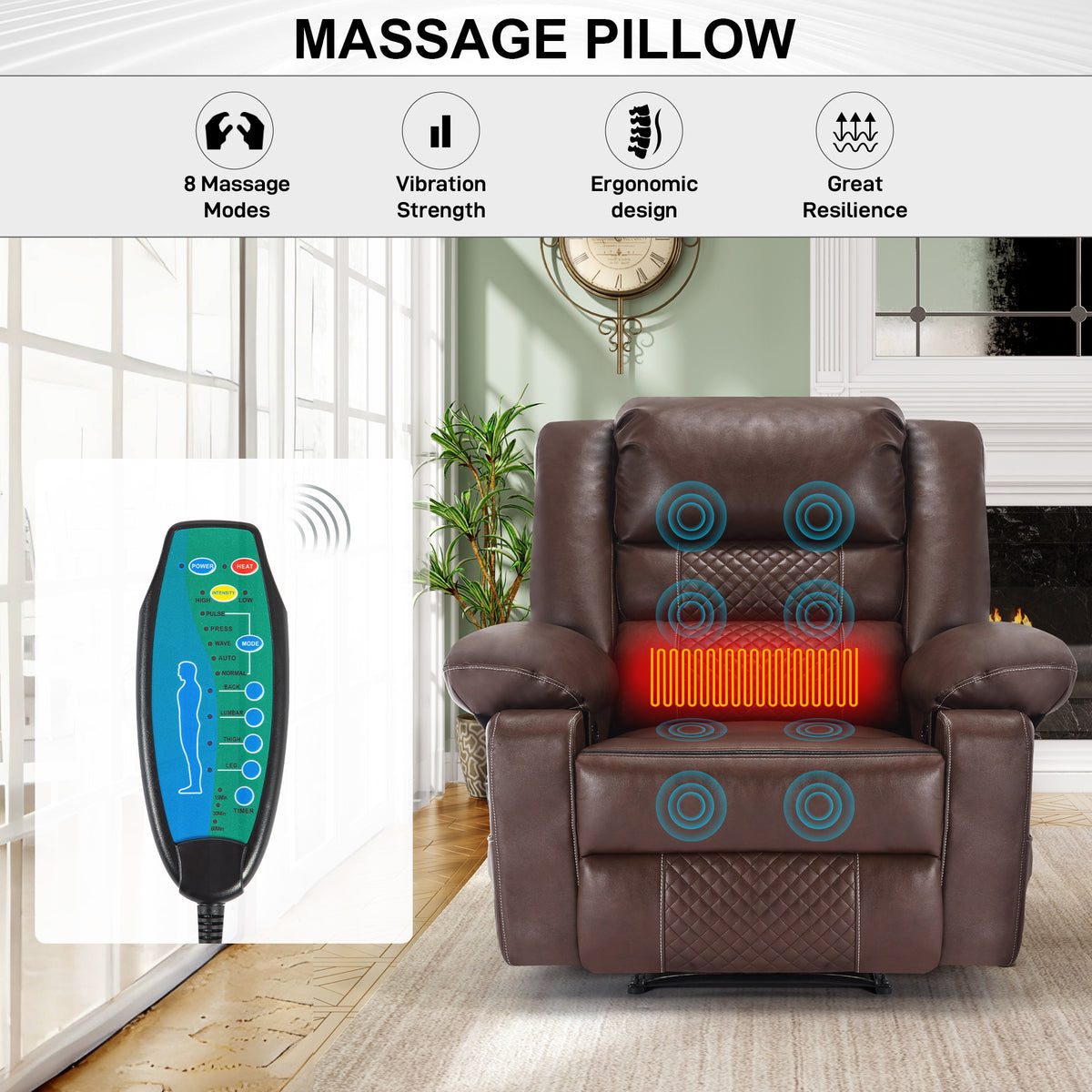 Breathable Leather Reclining Massage Chair Brown