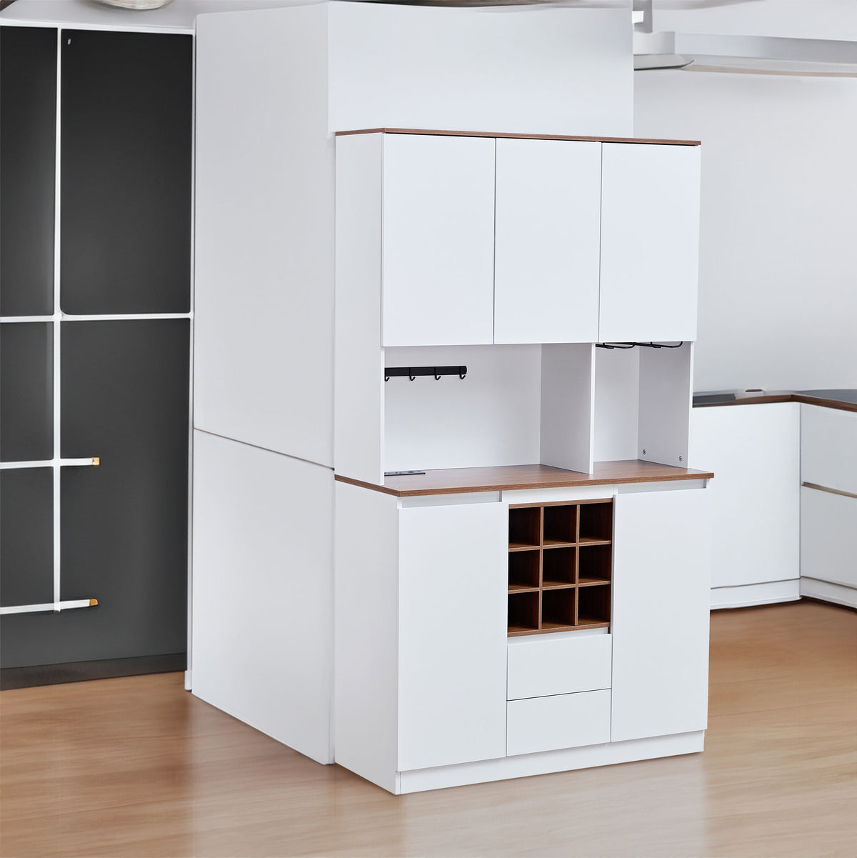 Farmhouse Coffee Bar Cabinet with Liquor Storage Brown