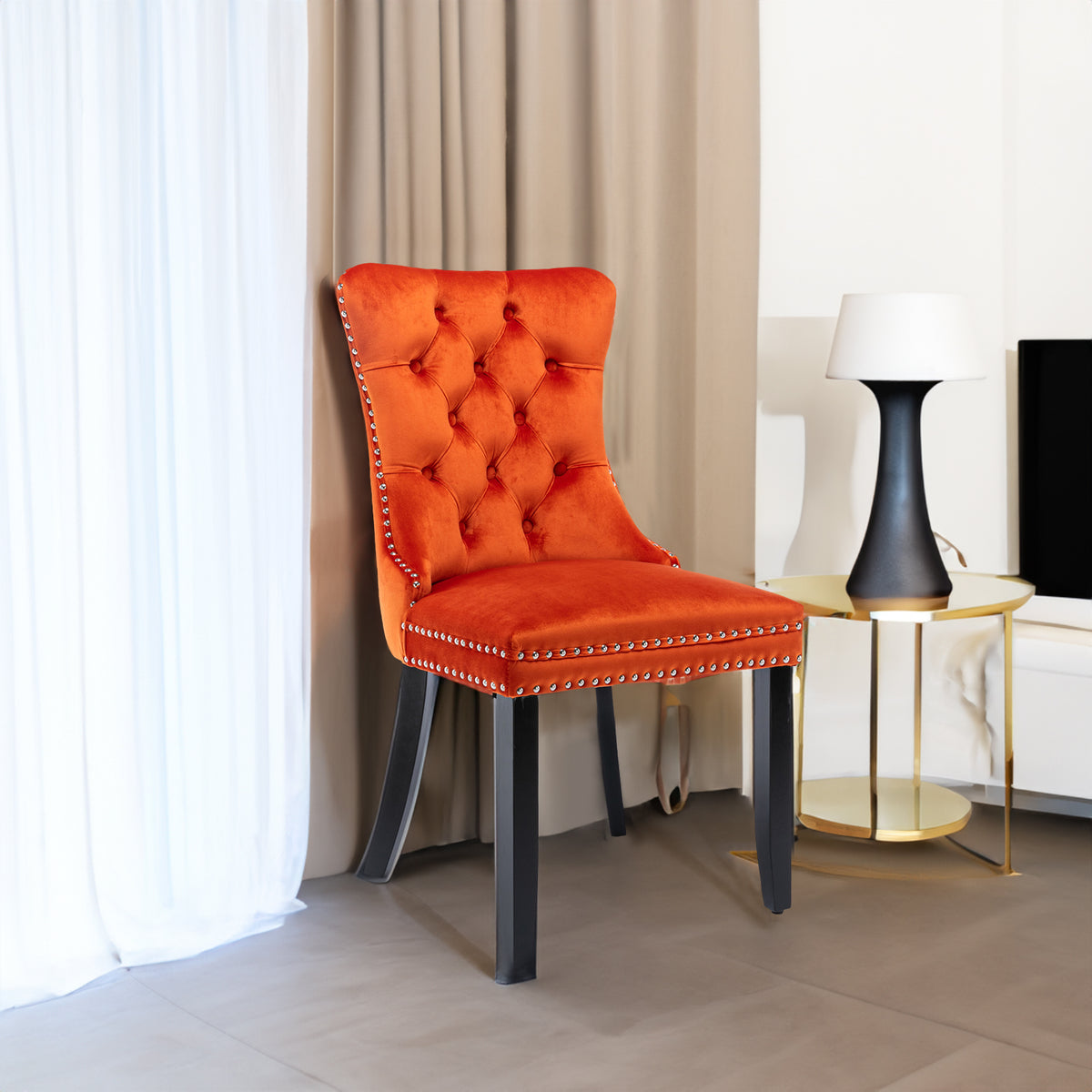 Nikki Tufted Linen Dining Chair Set (2 pcs) – Orange