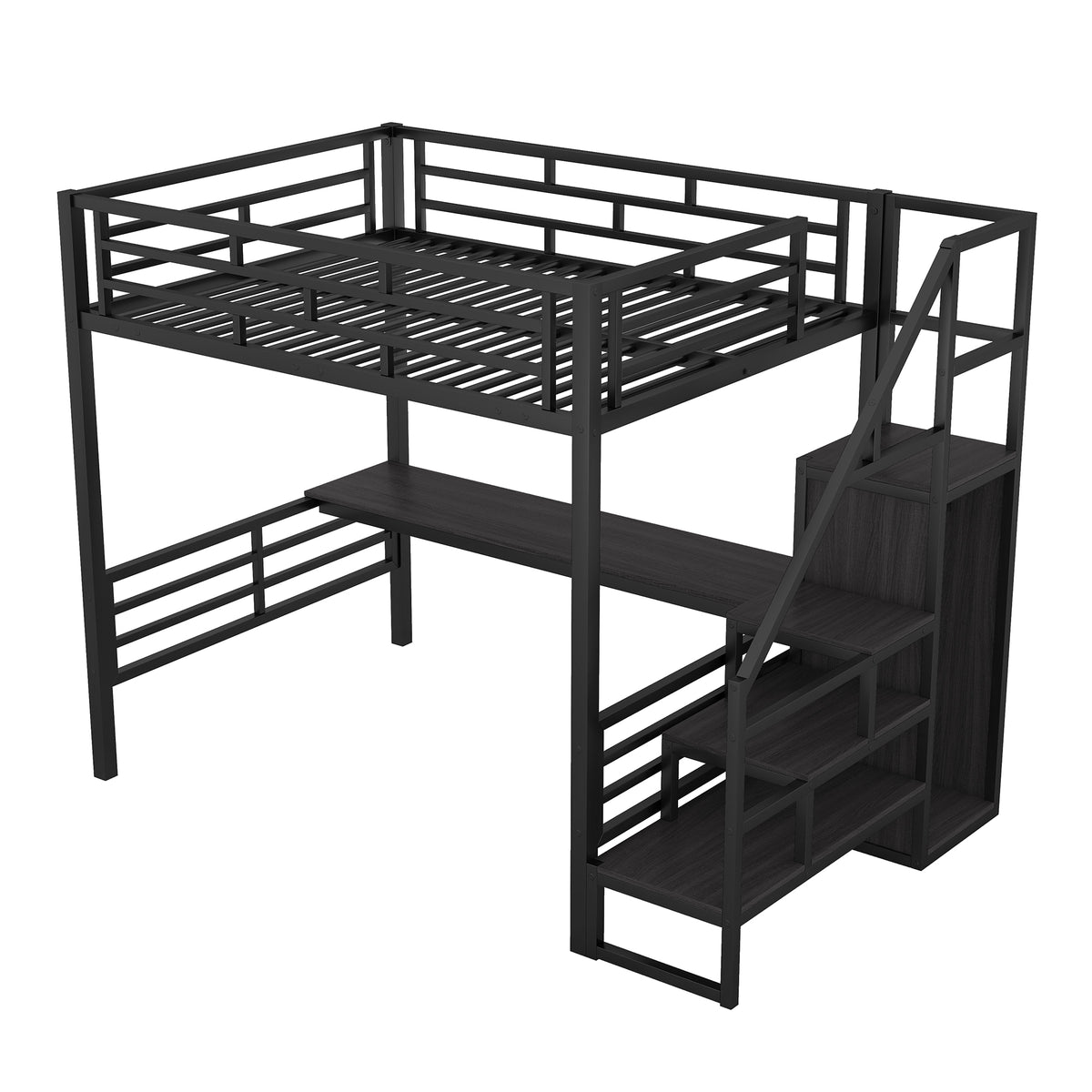 Full Metal Loft Bed with Desk Black