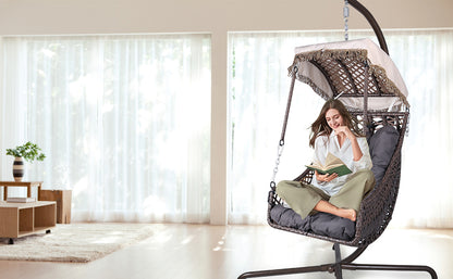 Rattan Swing Egg Chair with Stand Beige
