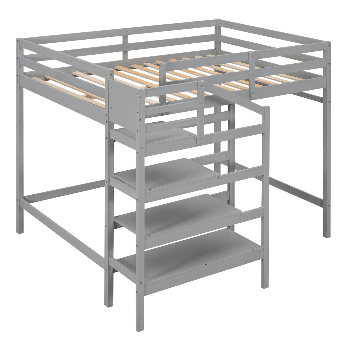 Full Loft Bed with Built-in Storage Gray