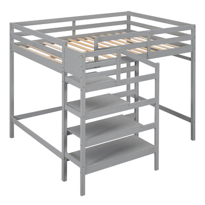 Full Loft Bed with Built-in Storage Gray
