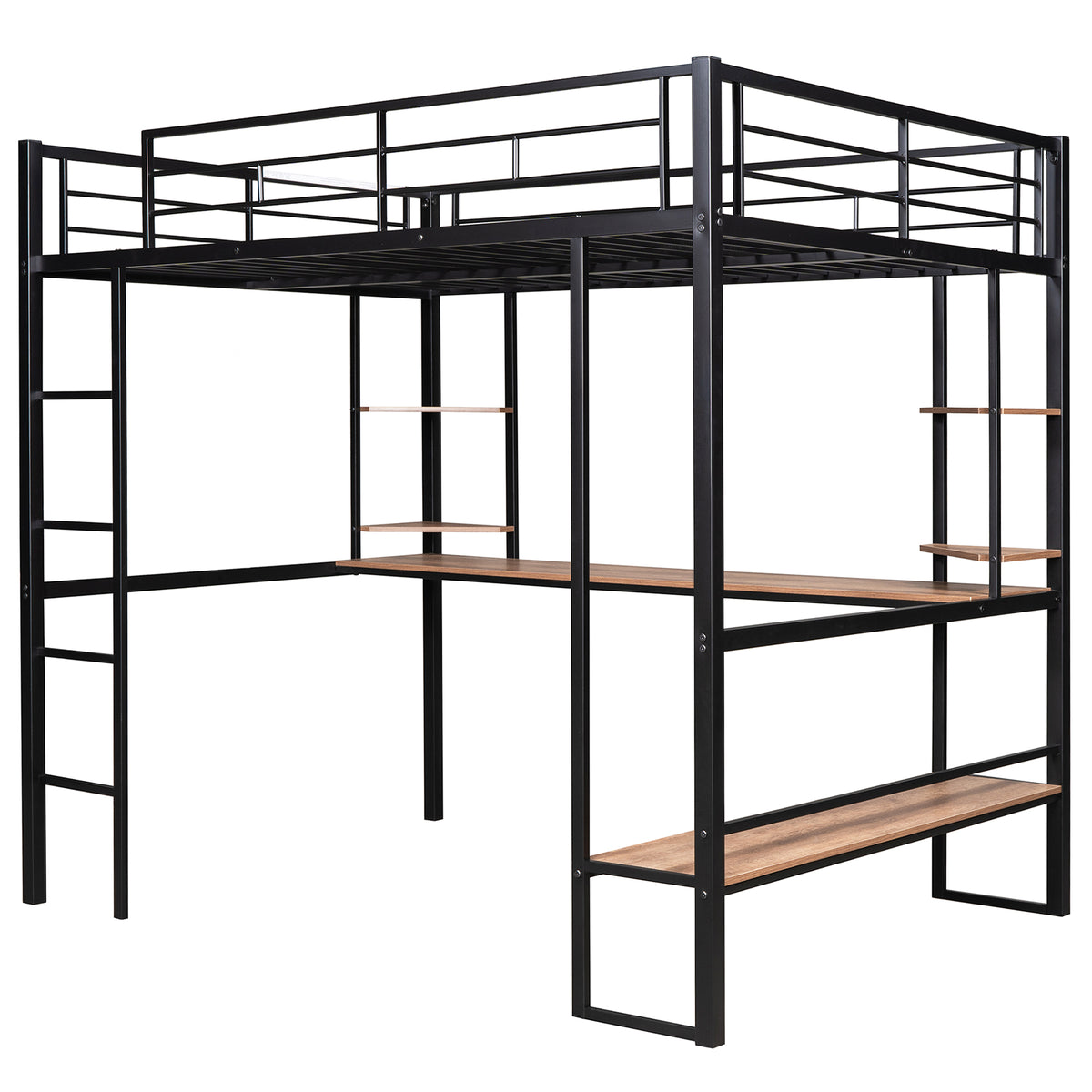 Full Loft Bed with Shelves and Desk Black