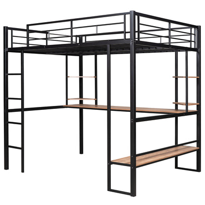 Full Loft Bed with Shelves and Desk Black