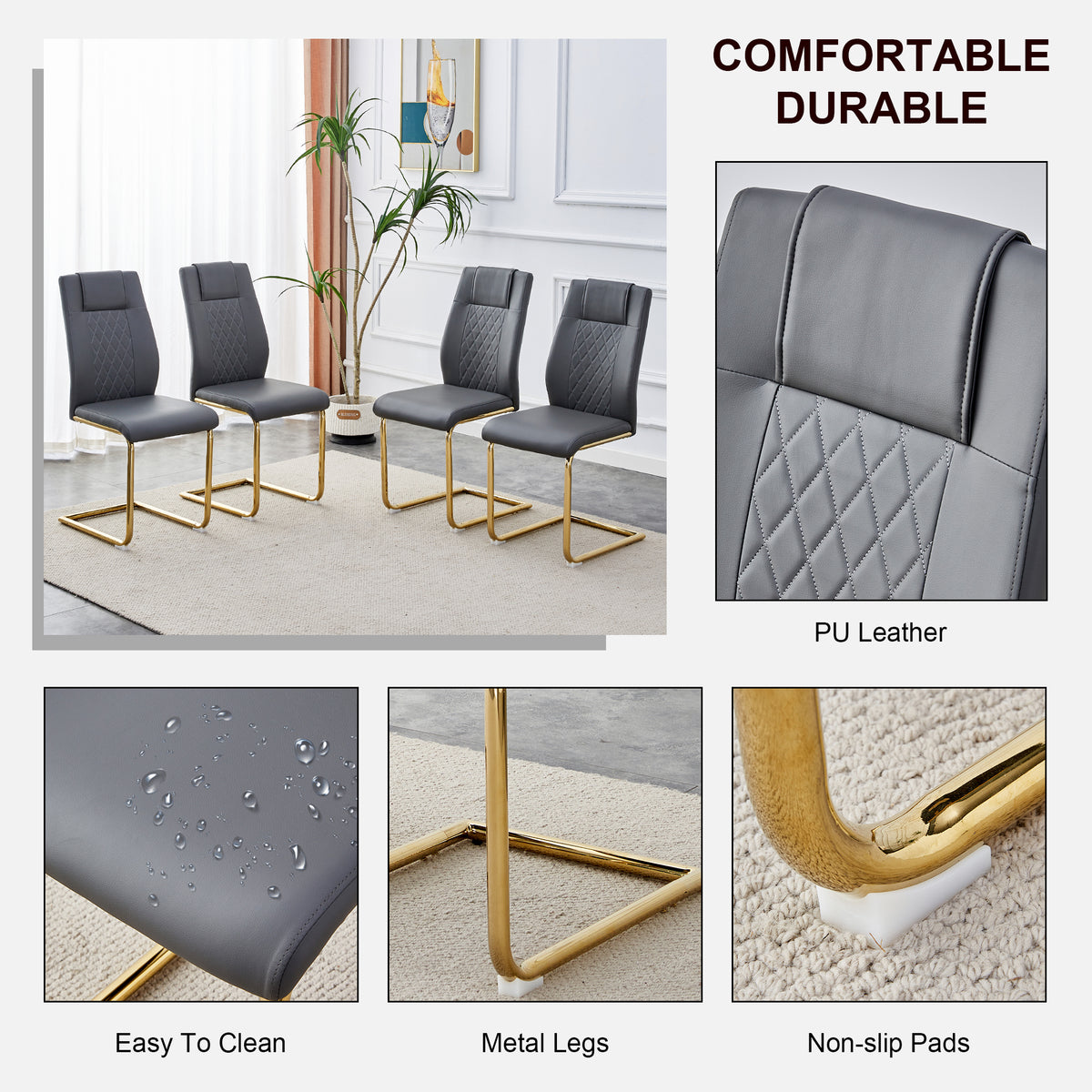 Faux Leather Dining Chairs Set of 4 Gray