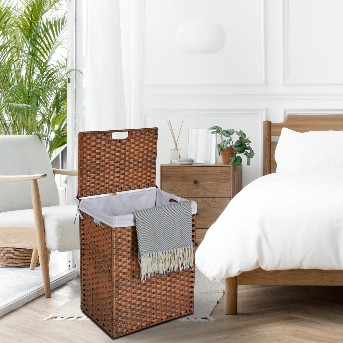 Brown Laundry Hamper with Lid and 2 Removable Bags